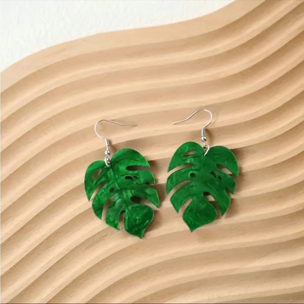 Acrylic Large Leaf Earrings‎ Faux Fashion Jewelry
